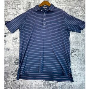 Peter‎ Millar Mens XL Navy Pink Stripe Short Sleeve Polo Shirt Golf Casual